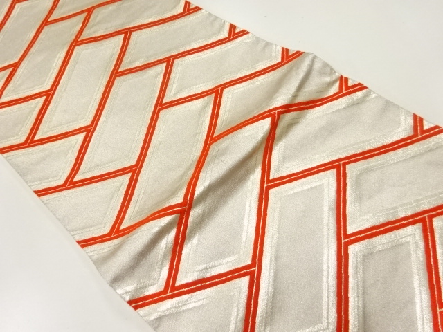 JAPANESE KIMONO / ANTIQUE FUKURO OBI / SILK / WOVEN FENCE